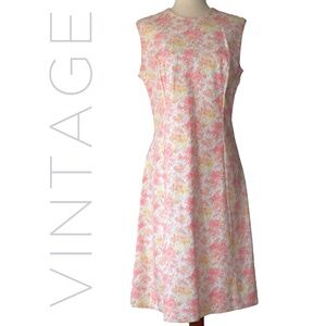 1950s/60s Floral Garden Party Dress – Charming Pink and Yellow Blooms on Cream